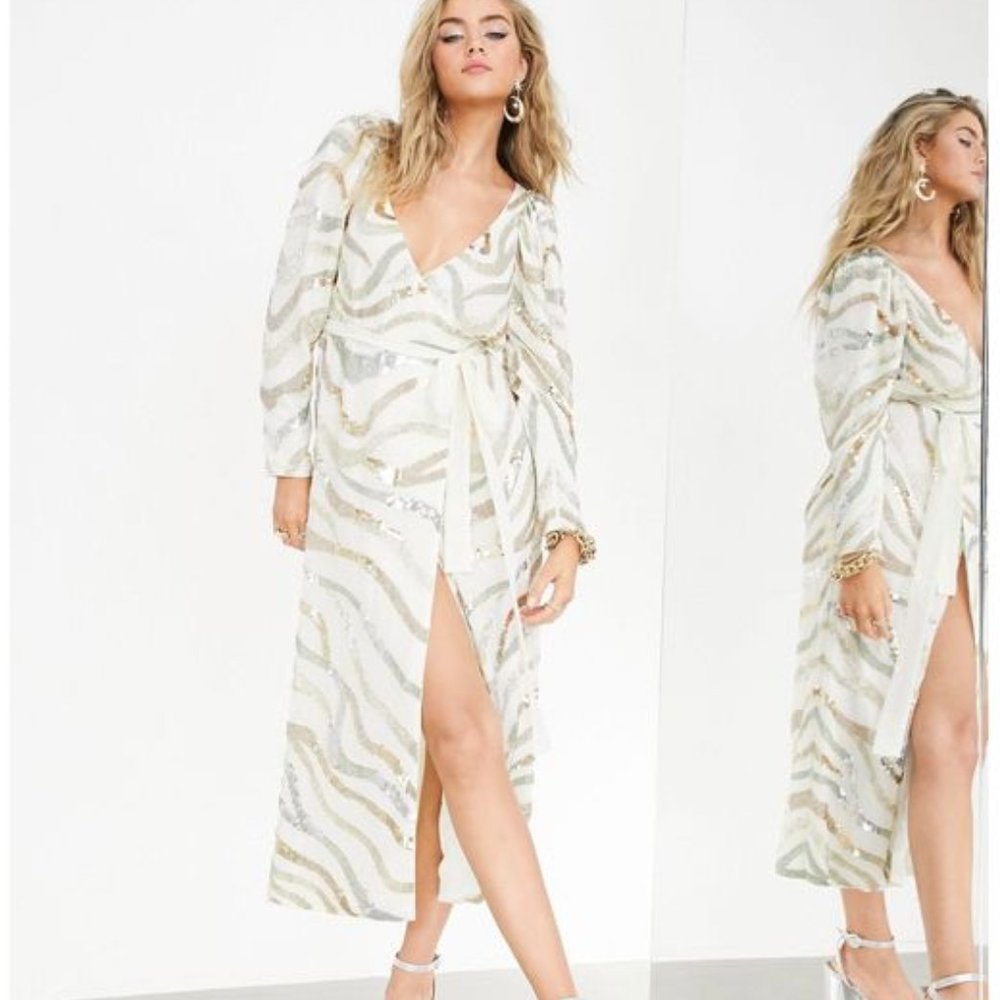 ASOS Midi Wrap Dress Abstract Animal Beading 2